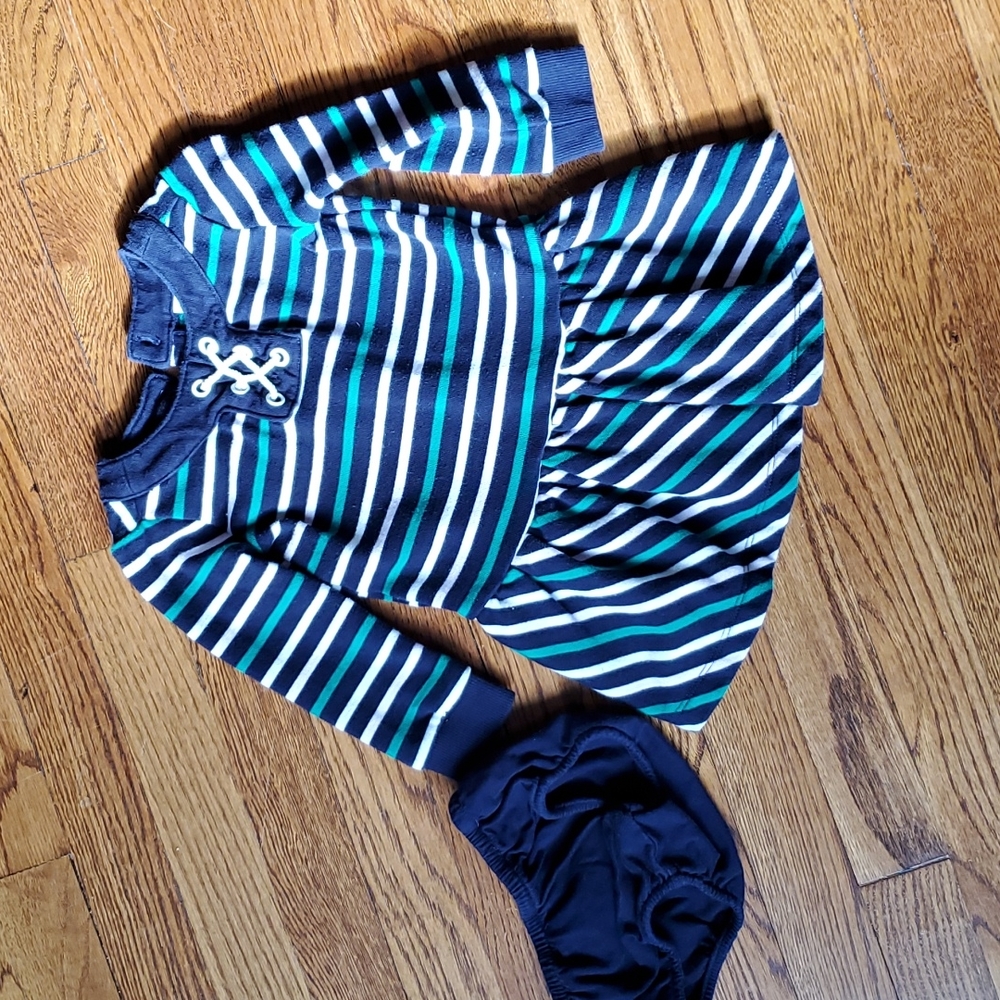Janie and Jack Long Sleeve Stripe Dress Size 12-18 months Navy Blue